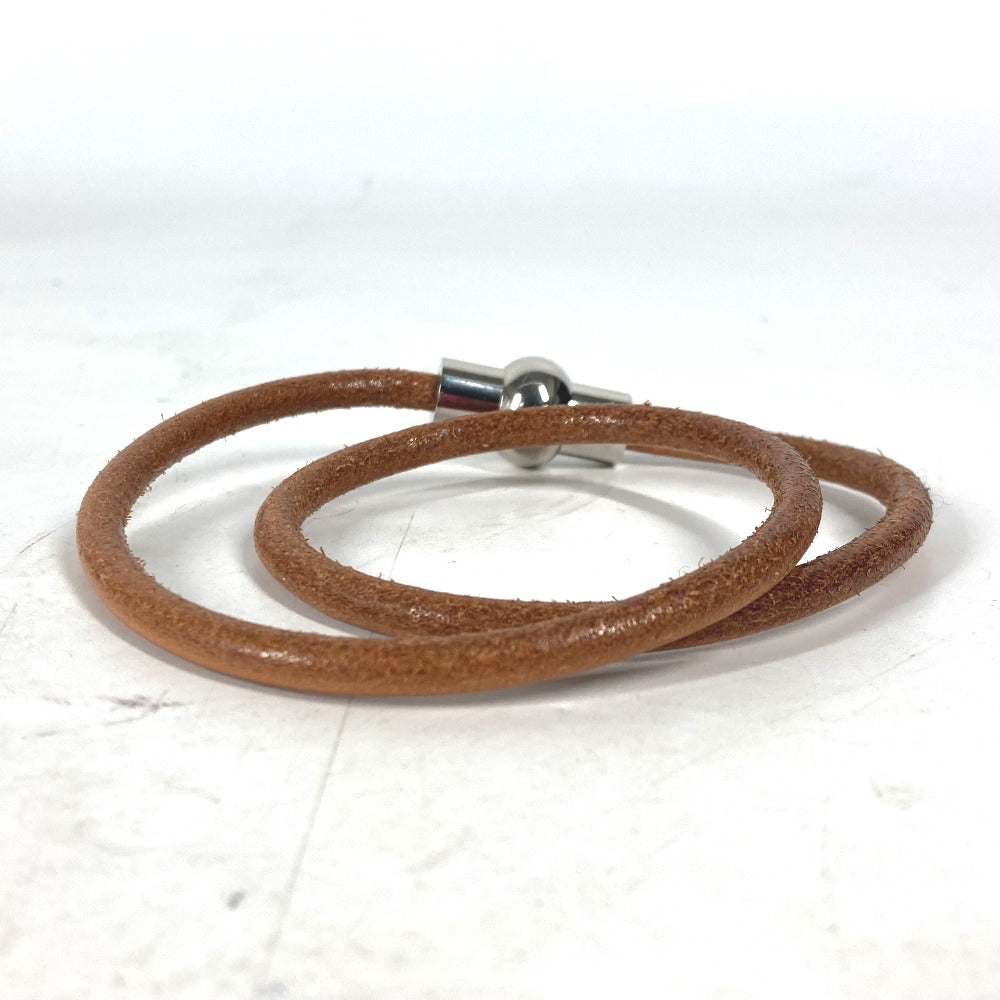 HERMES 2重ブレスレット アクセサリー チョーカー レザー ユニセックス ブラウン - brandshop-reference
