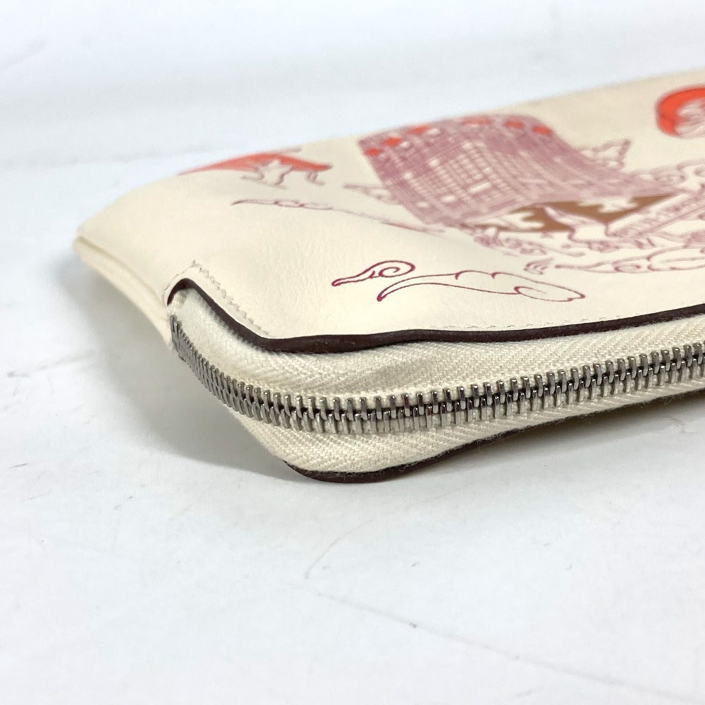 HERMES カレ ポケット ロング  小物入れ フラットポーチ カバン クラッチバッグ ポーチ レザー レディース アイボリー系 - brandshop-reference