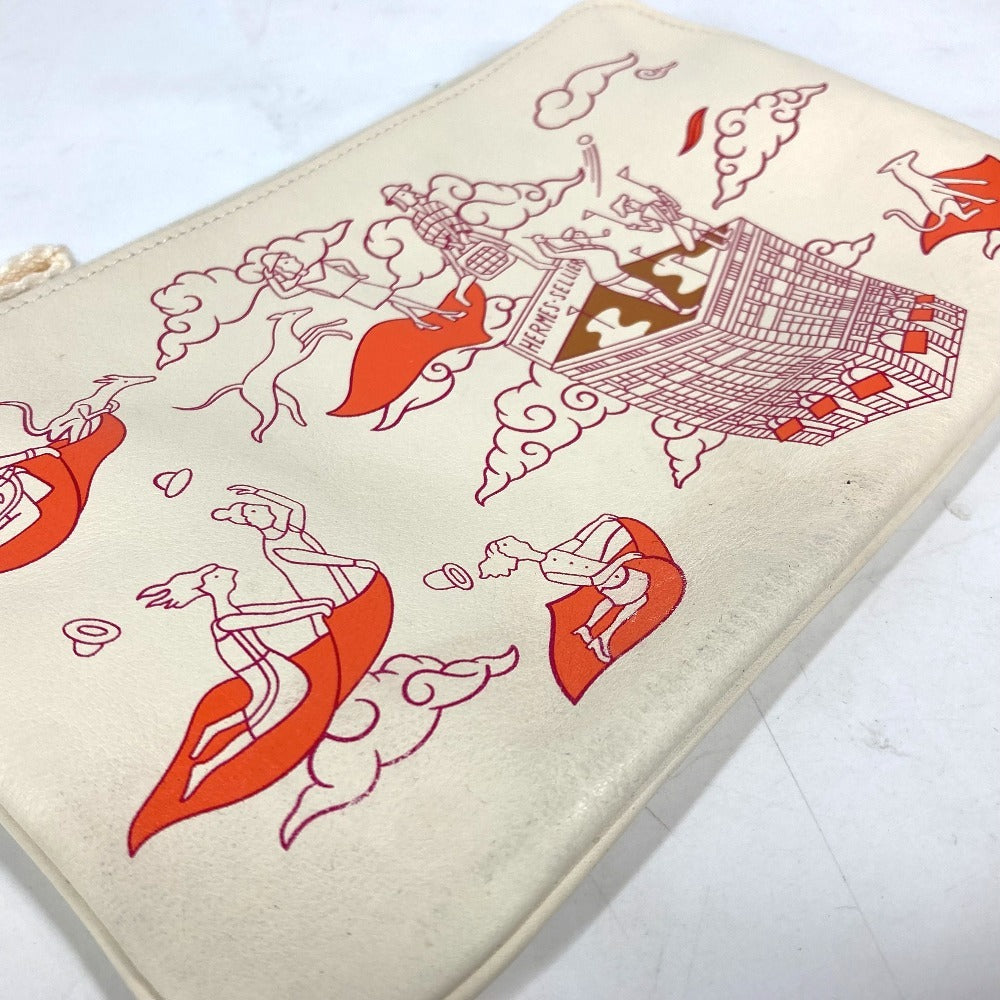 HERMES カレ ポケット ロング  小物入れ フラットポーチ カバン クラッチバッグ ポーチ レザー レディース アイボリー系 - brandshop-reference