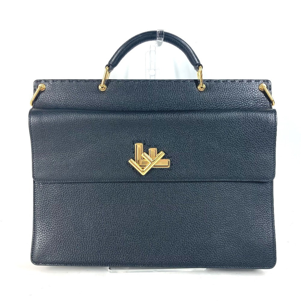 FENDI 7VA462  カバン ハンドバッグ トートバッグ ブリーフケース ダブルフェイス セレリア FFターンロック ラップトップバッグ ビジネスバッグ レザー ユニセックス ブラック - brandshop-reference