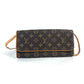 Louis Vuitton M51852 Monogram Pochette Twin GM Bag Bag 2way Bag Clutch Bag Beg Monogram Canvas Wanita Coklat