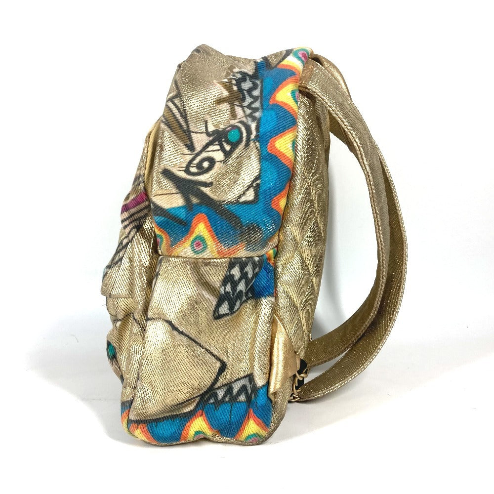 CHANEL AS0867 Coco Mark CC Logo Graffiti Backpack Leather/Canvas Unisex Gold