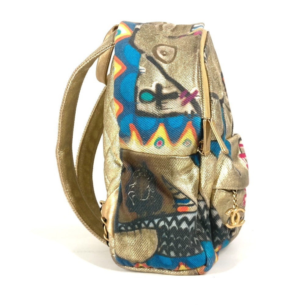 CHANEL AS0867 Coco Mark CC Logo Graffiti Backpack Leather/Canvas Unisex Gold