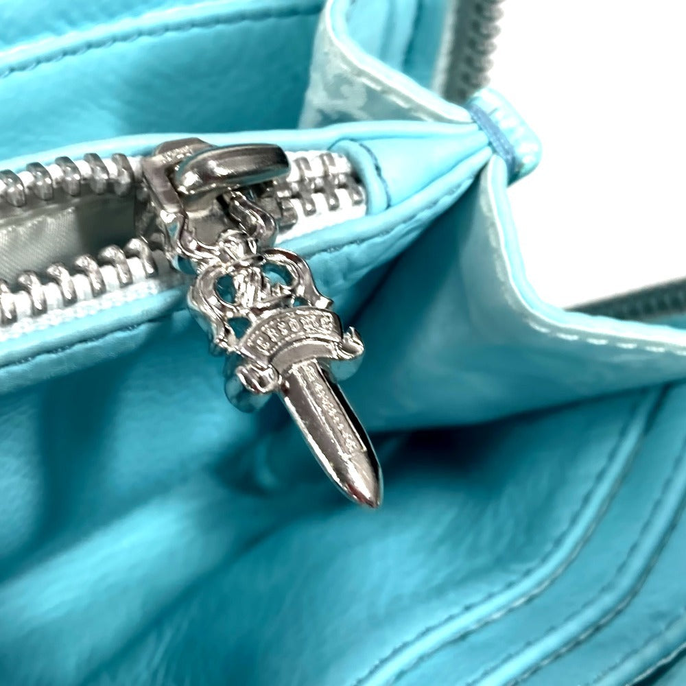 CHROME HEARTS REC ZIP 3PTCH 3 CEMETERY CLOTH PATCH Zip Around Long Wallet Leather Light blue Used