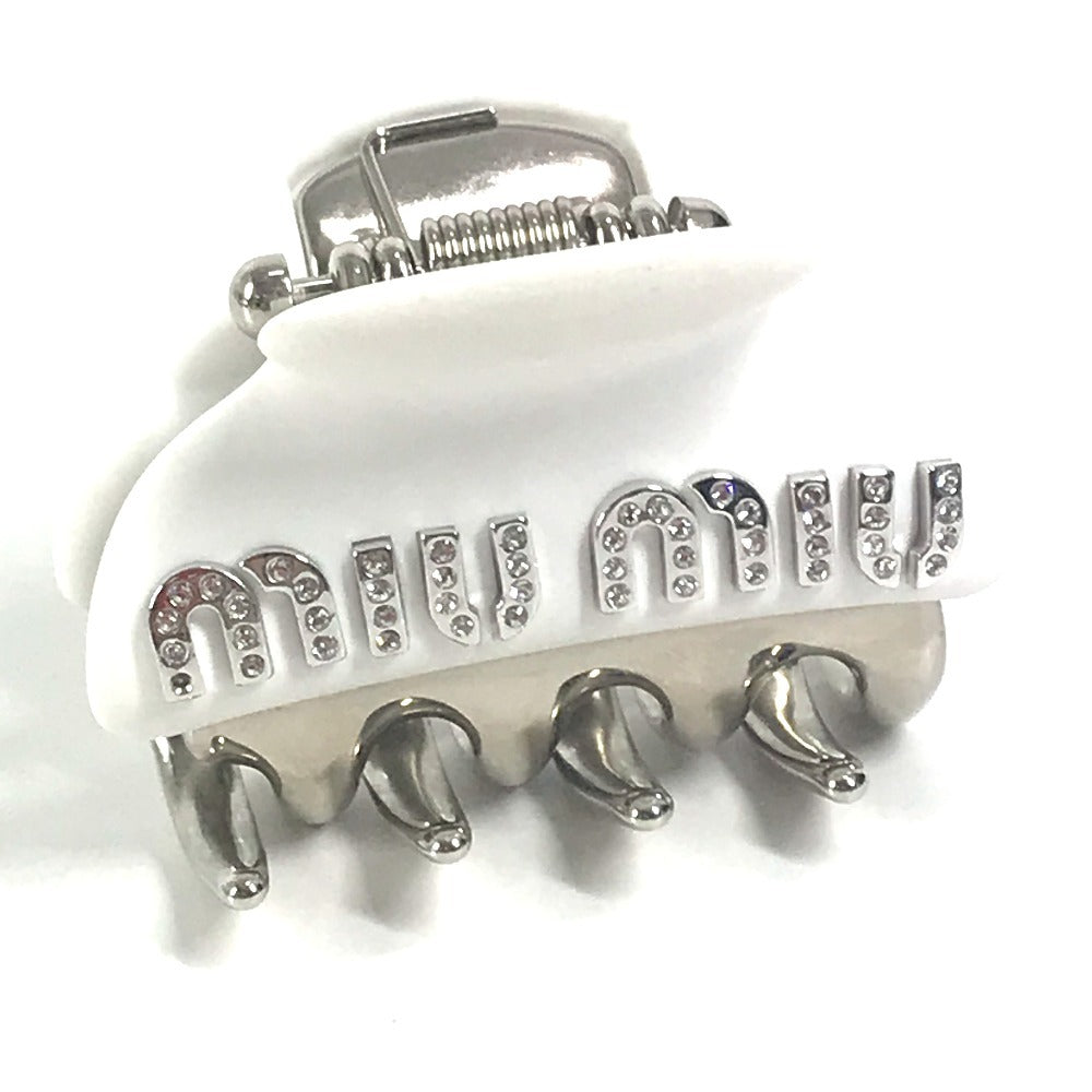 MIUMIU ロゴ ラインストーン ヘアクリップ ヘアアクセサリー ヘアピン メタル レディース ホワイト - brandshop-reference