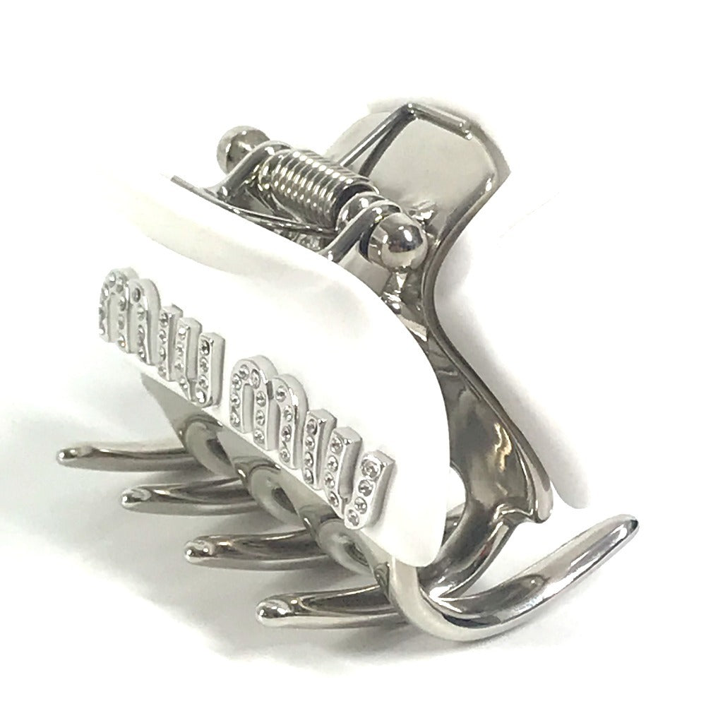 MIUMIU ロゴ ラインストーン ヘアクリップ ヘアアクセサリー ヘアピン メタル レディース ホワイト - brandshop-reference