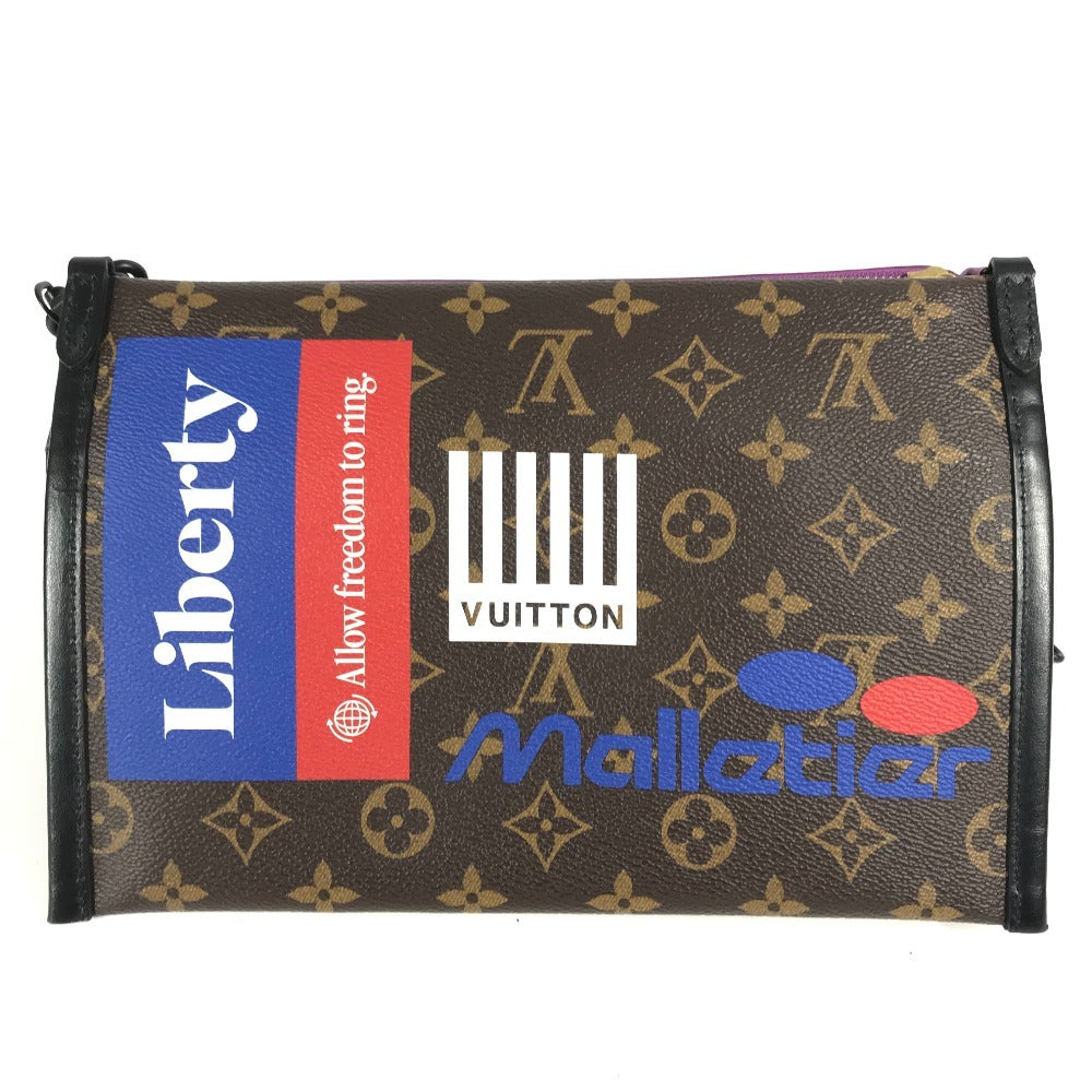 Louis Vuitton M44641 Monogram Logo Story Flat Messenger Pochette Bag Crossbody Bahu Beg Monogram Canvas Unisex Brown