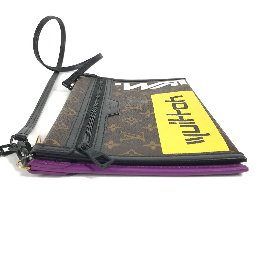 Louis Vuitton M44641 Monogram Logo Story Flat Messenger Pochette Bag Crossbody Bahu Beg Monogram Canvas Unisex Brown