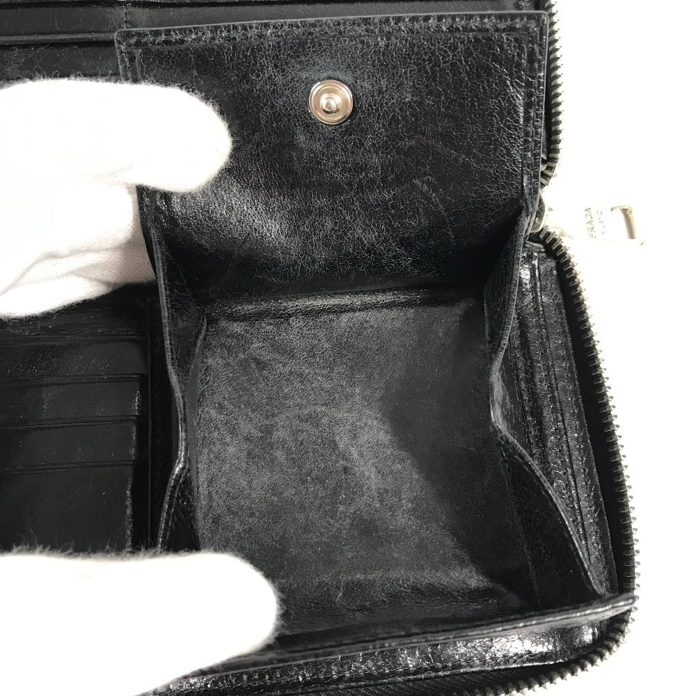 PRADA 2M1264 Skull Skull Long Wallet Round Zipper Long Wallet Leather Unisex Black