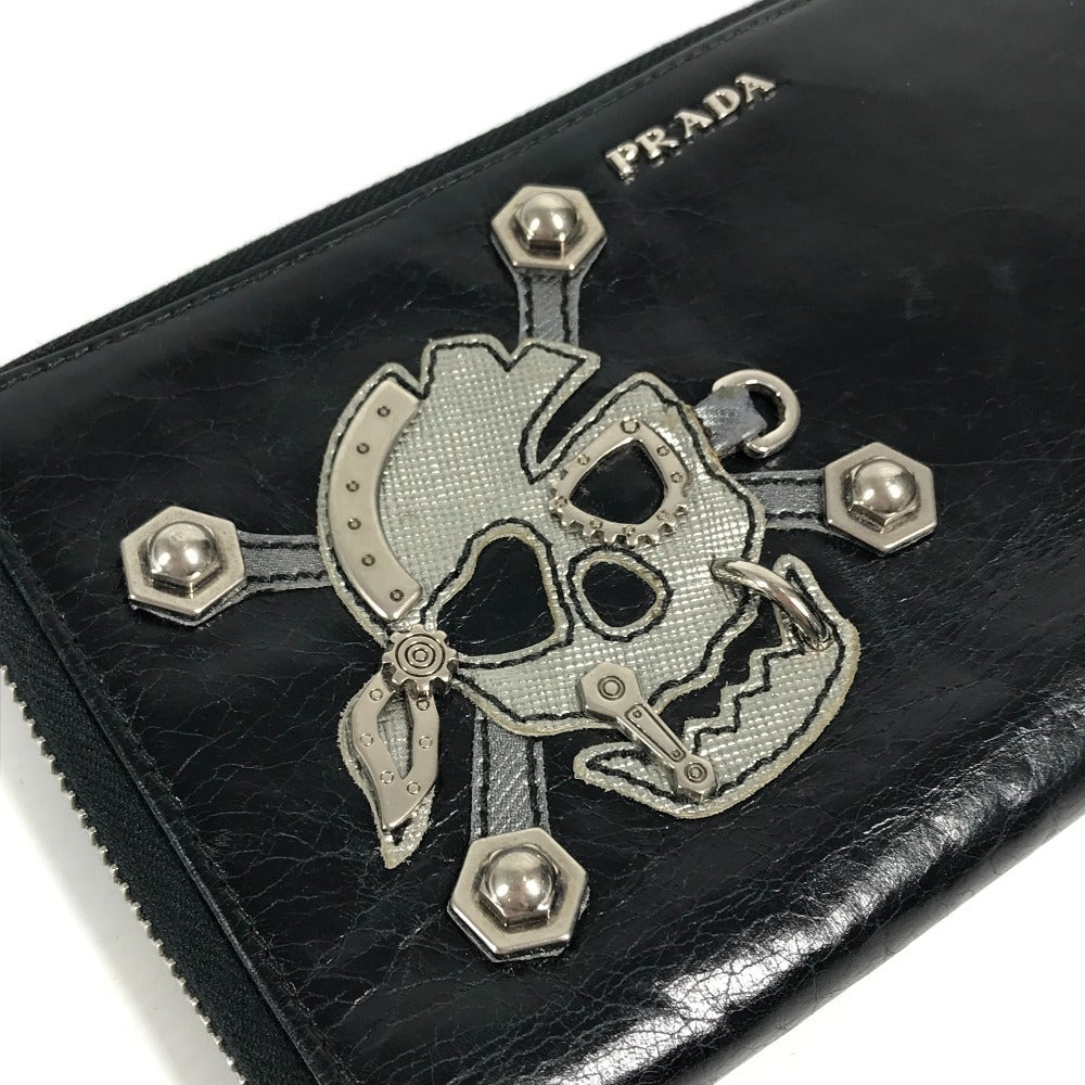PRADA 2M1264 Skull Skull Long Wallet Round Zipper Long Wallet Leather Unisex Black
