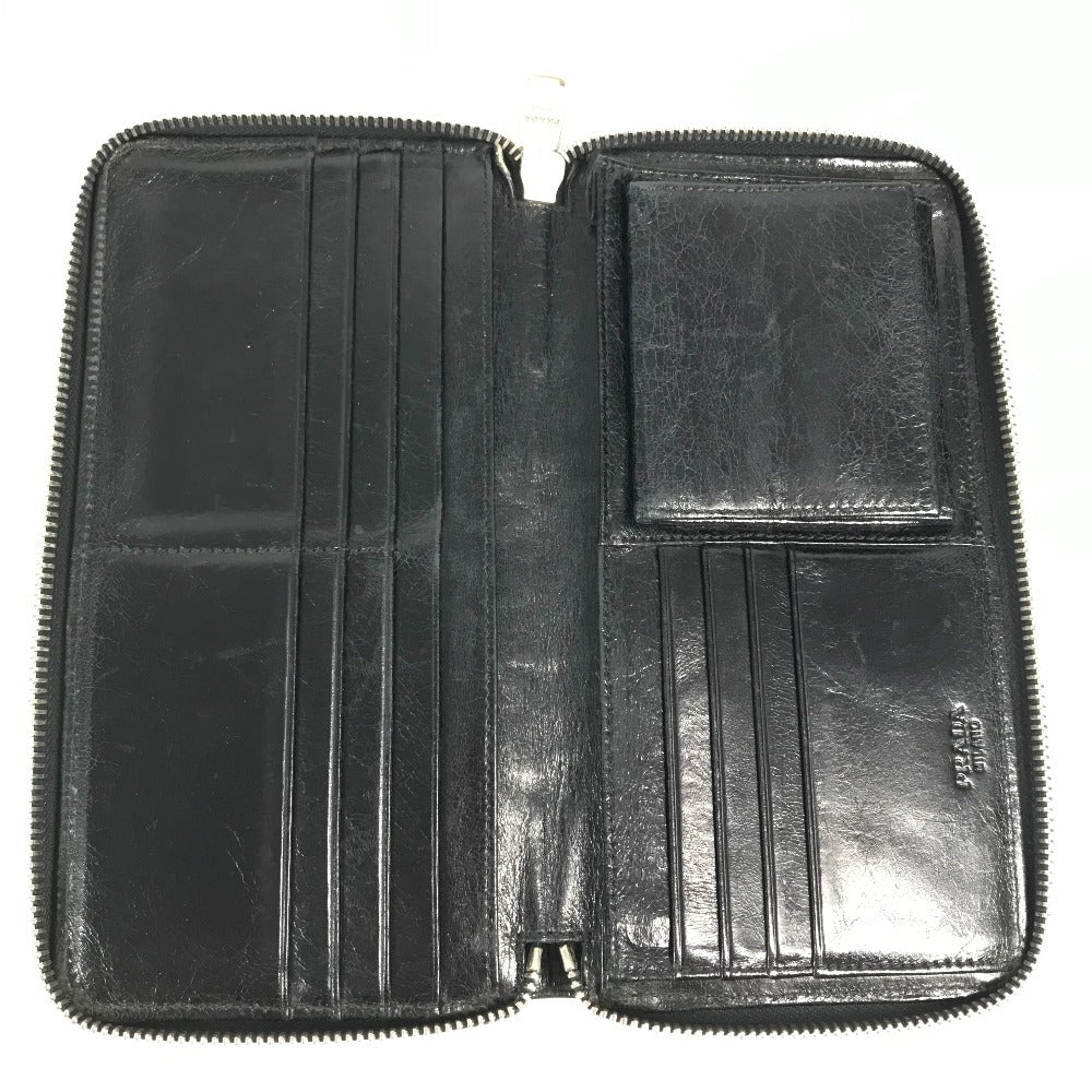 PRADA 2M1264 Skull Skull Long Wallet Round Zipper Long Wallet Leather Unisex Black