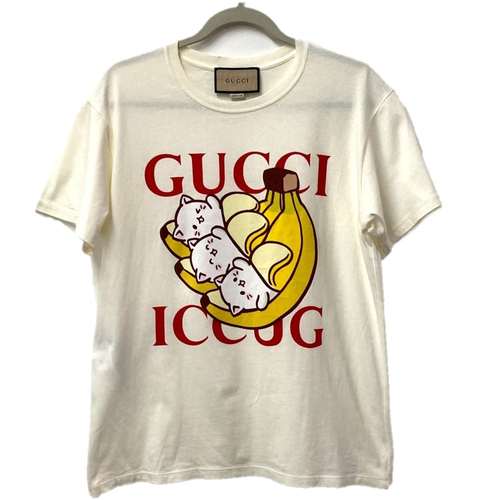 GUCCI 615044 ばなにゃ キャラクター アパレル 半袖 トップス 半袖Ｔシャツ コットン メンズ ホワイト