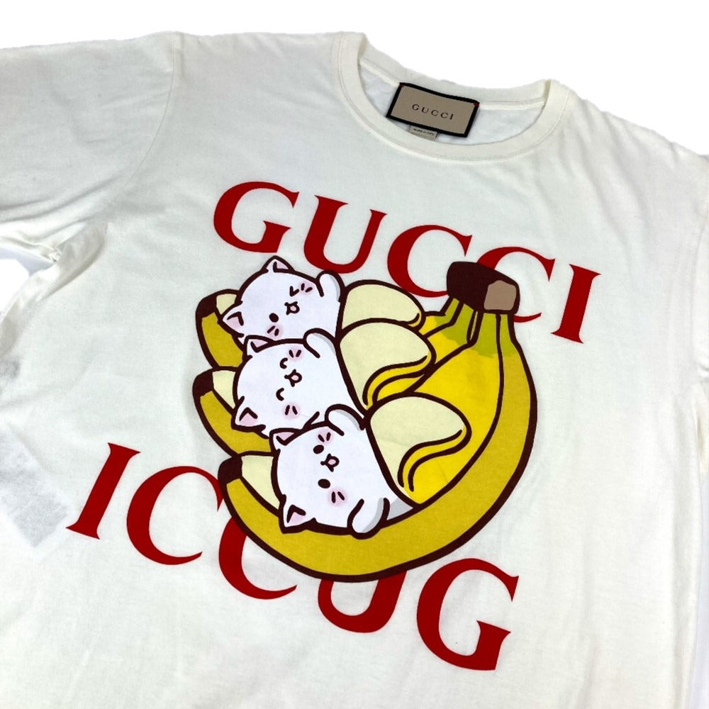 GUCCI 615044 ばなにゃ キャラクター アパレル 半袖 トップス 半袖Ｔシャツ コットン メンズ ホワイト