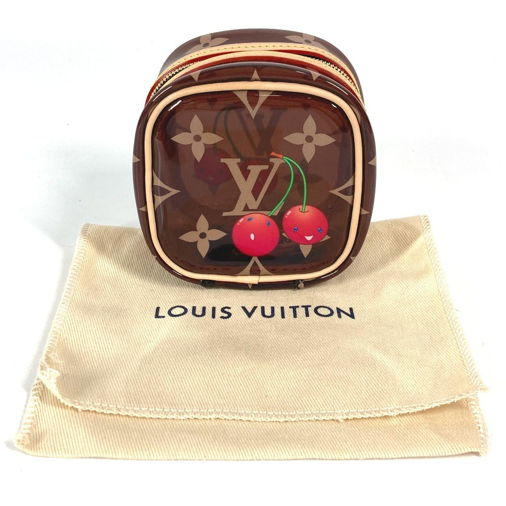 LOUIS VUITTON M14943 モノグラム 村上隆 チェリー サクランボ LV × TM ポルトモネ･キューブ スクエア バッグチャーム キーホルダー ポーチ PVC レディース ブラウン