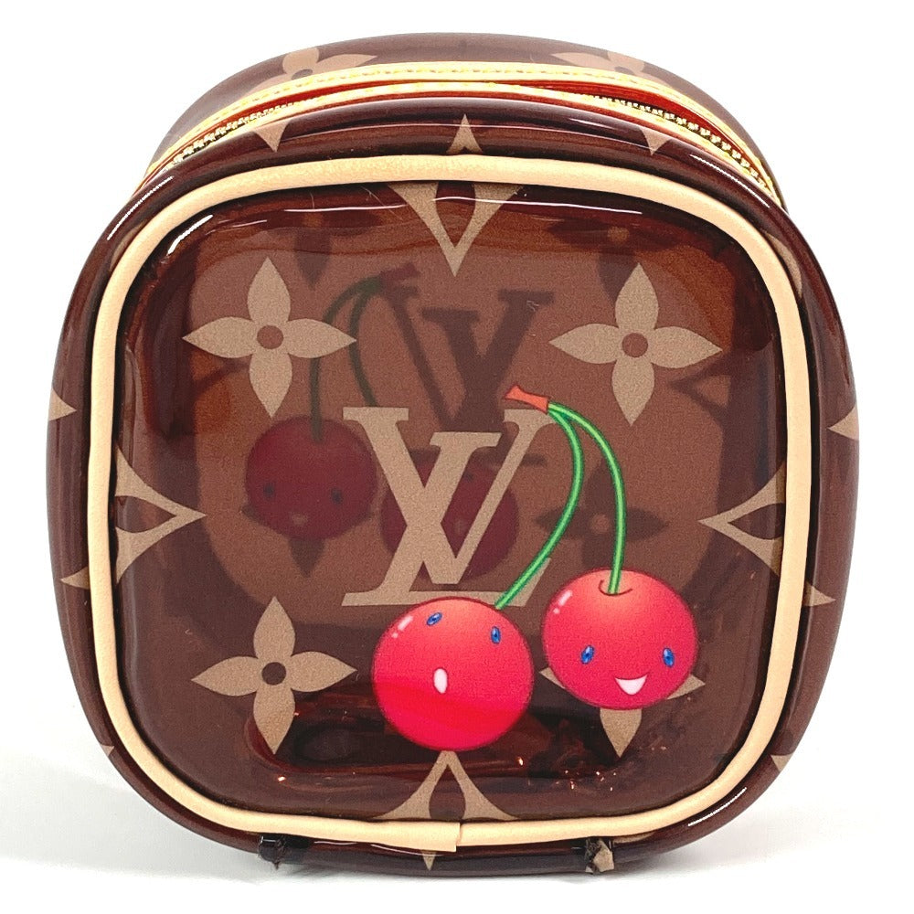 LOUIS VUITTON M14943 モノグラム 村上隆 チェリー サクランボ LV × TM ポルトモネ･キューブ スクエア バッグチャーム キーホルダー ポーチ PVC レディース ブラウン