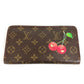 LOUIS VUITTON M95006 Monogram Cherry Takashi Murakami Porto Monet Cartera larga con cremallera Cremallera redonda Cartera larga Monogram Cherry Canvas Mujer Marrón
