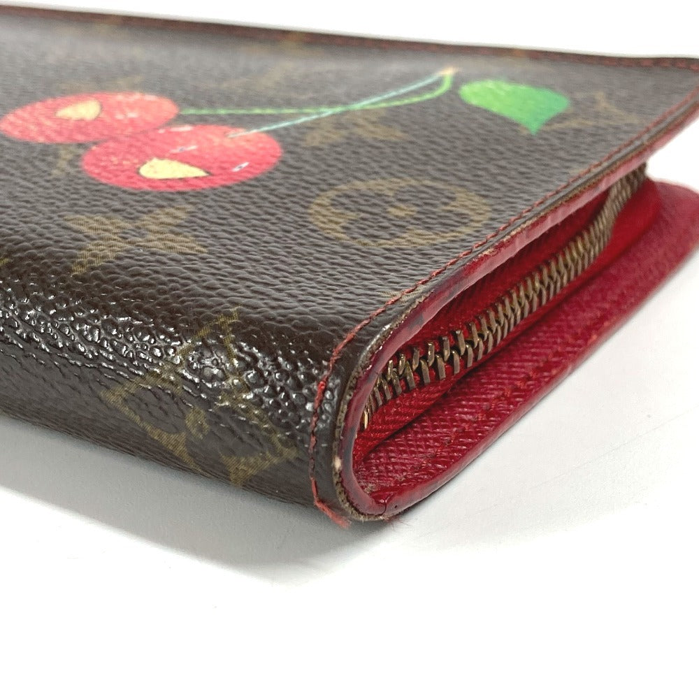 LOUIS VUITTON M95006 Monogram Cherry Takashi Murakami Porto Monet Cartera larga con cremallera Cremallera redonda Cartera larga Monogram Cherry Canvas Mujer Marrón