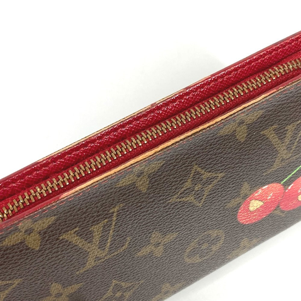 LOUIS VUITTON M95006 Monogram Cherry Takashi Murakami Porto Monet Cartera larga con cremallera Cremallera redonda Cartera larga Monogram Cherry Canvas Mujer Marrón