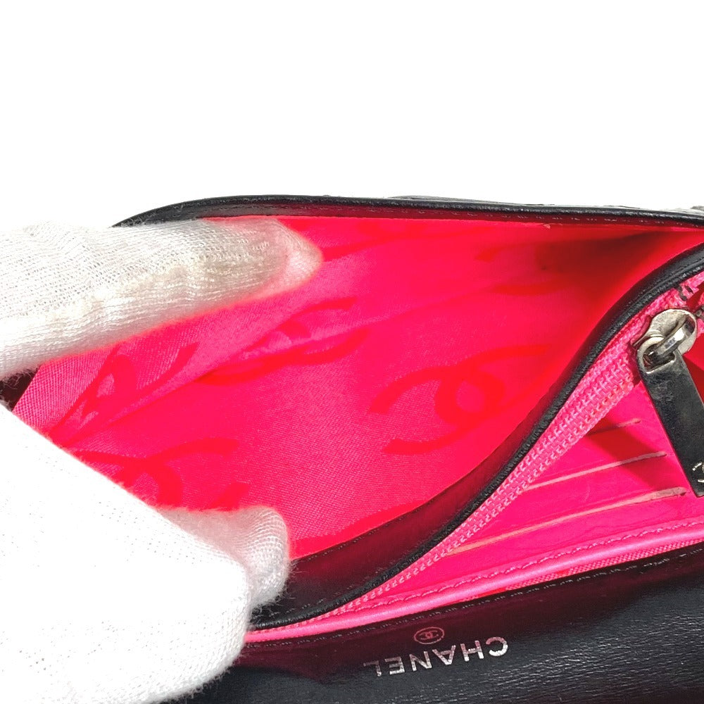 CHANEL Cambon Line CC 코코 마크 Bifold 로고 컴팩트 지갑 플랩 Bifold 지갑 가죽 여성용 블랙