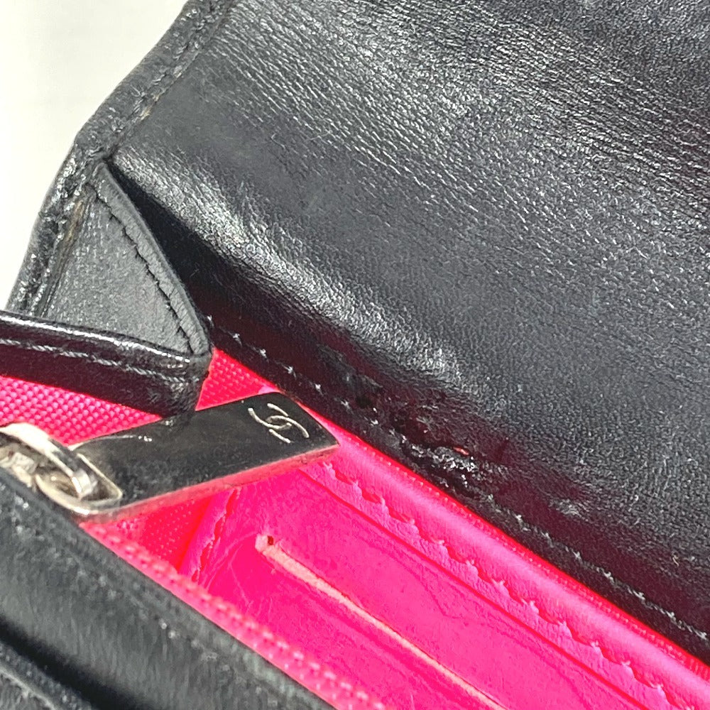 CHANEL Cambon Line CC 코코 마크 Bifold 로고 컴팩트 지갑 플랩 Bifold 지갑 가죽 여성용 블랙