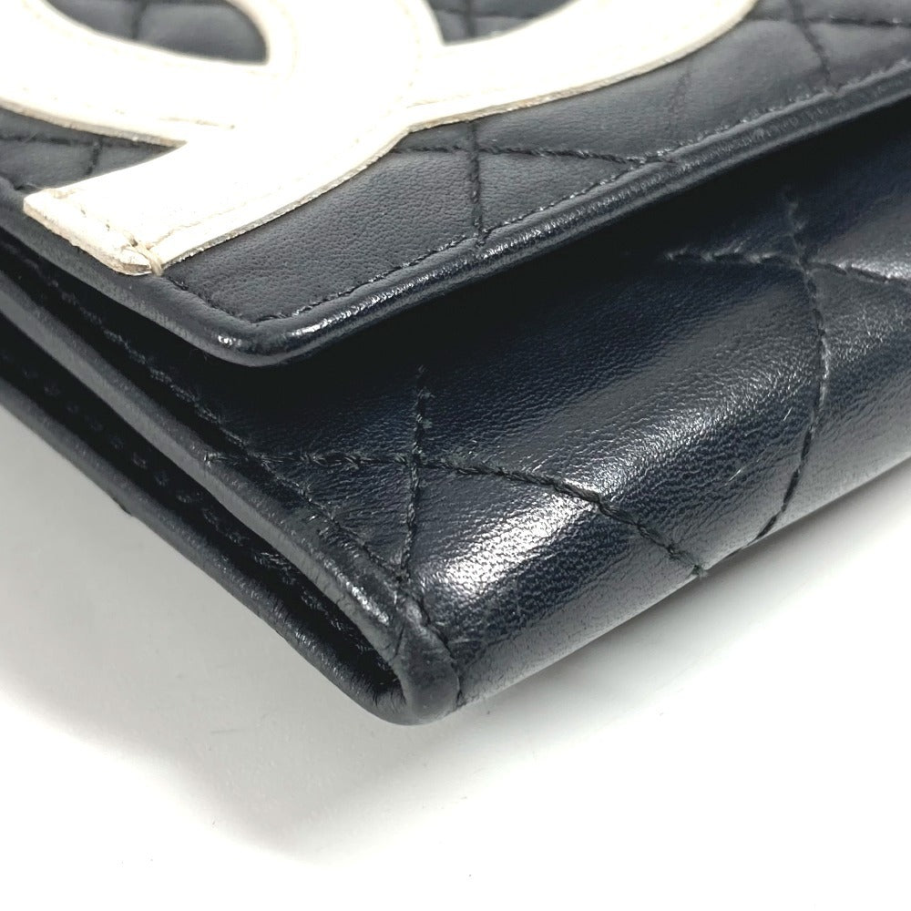 CHANEL Cambon Line CC 코코 마크 Bifold 로고 컴팩트 지갑 플랩 Bifold 지갑 가죽 여성용 블랙