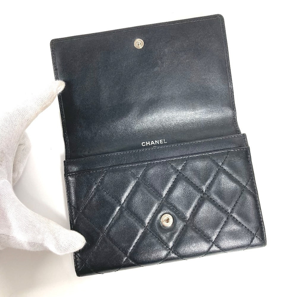 CHANEL Cambon Line CC 코코 마크 Bifold 로고 컴팩트 지갑 플랩 Bifold 지갑 가죽 여성용 블랙