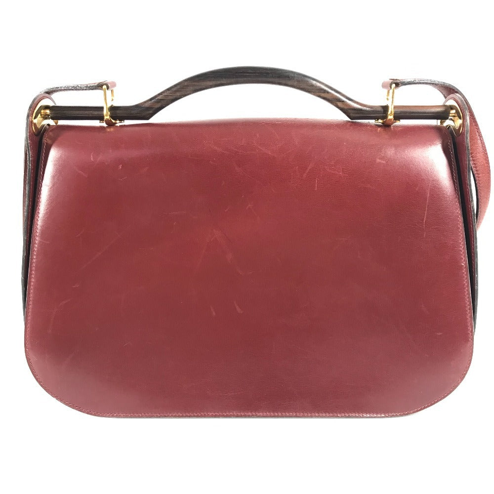 HERMES Vintage Wood Handle 2WAY Bag Shoulder Bag 2WAY Bag Handbag Box Calf Women's Wine Red