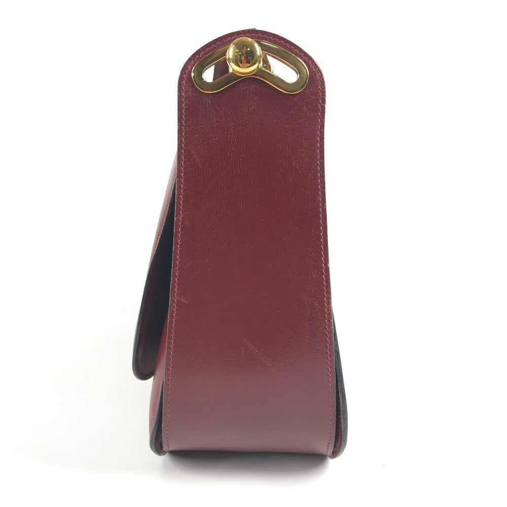 HERMES Vintage Wood Handle 2WAY Bag Shoulder Bag 2WAY Bag Handbag Box Calf Women's Wine Red