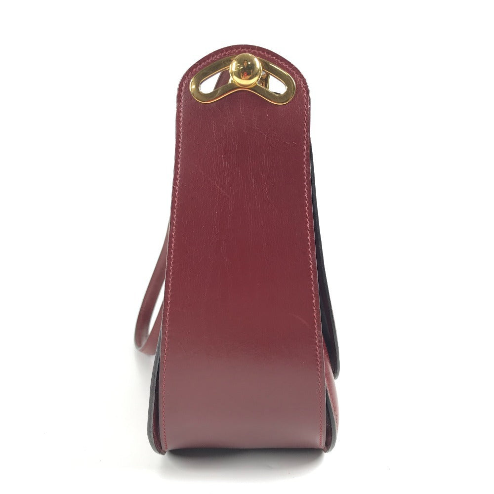 HERMES Vintage Wood Handle 2WAY Bag Shoulder Bag 2WAY Bag Handbag Box Calf Women's Wine Red