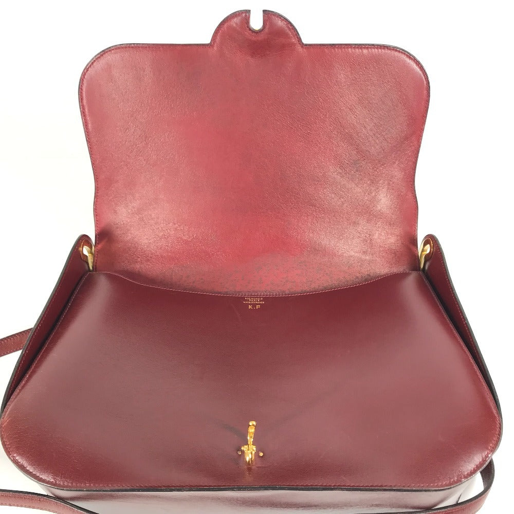 HERMES Vintage Wood Handle 2WAY Bag Shoulder Bag 2WAY Bag Handbag Box Calf Women's Wine Red