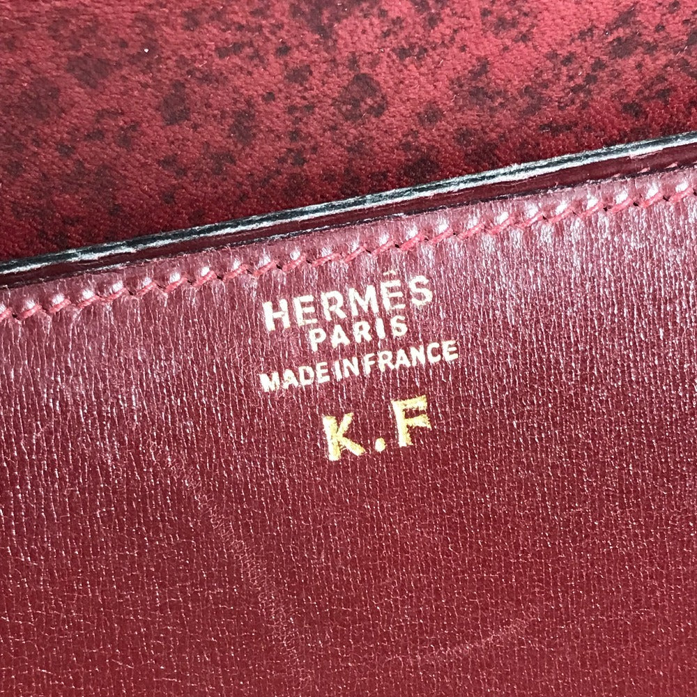 HERMES Vintage Wood Handle 2WAY Bag Shoulder Bag 2WAY Bag Handbag Box Calf Women's Wine Red