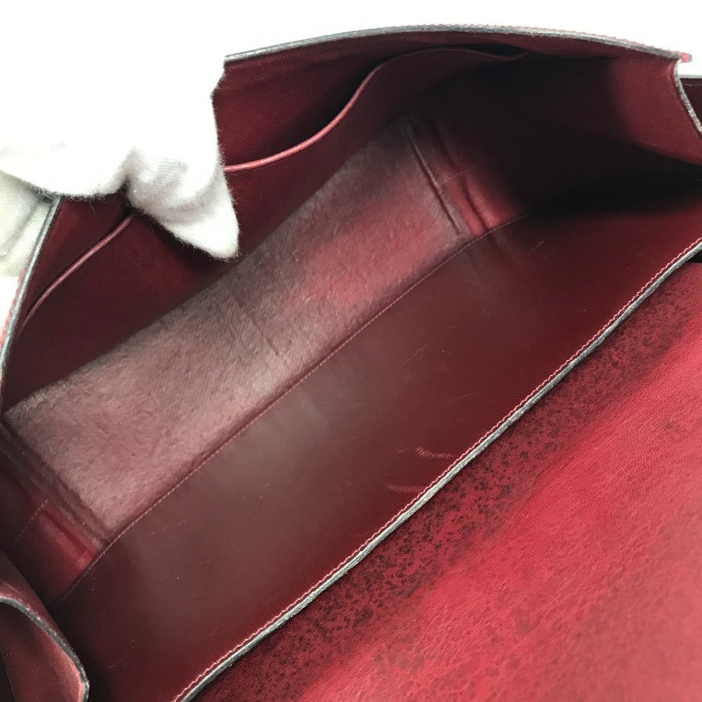 HERMES Vintage Wood Handle 2WAY Bag Shoulder Bag 2WAY Bag Handbag Box Calf Women's Wine Red