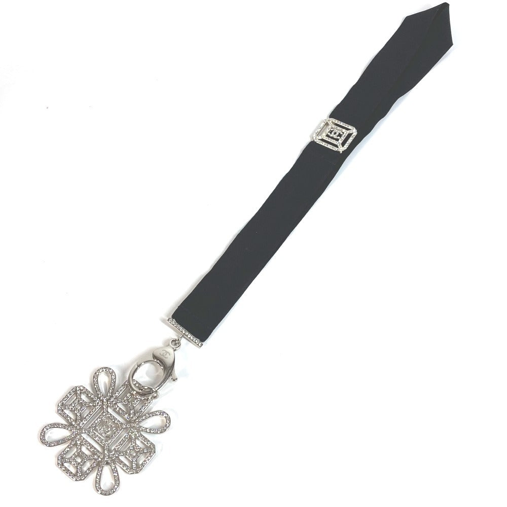 Chanel CC Cocomark Rhinestone Neck Strap Necklace CC Cocomark Rhinestone Tali Logam Wanita Hitam