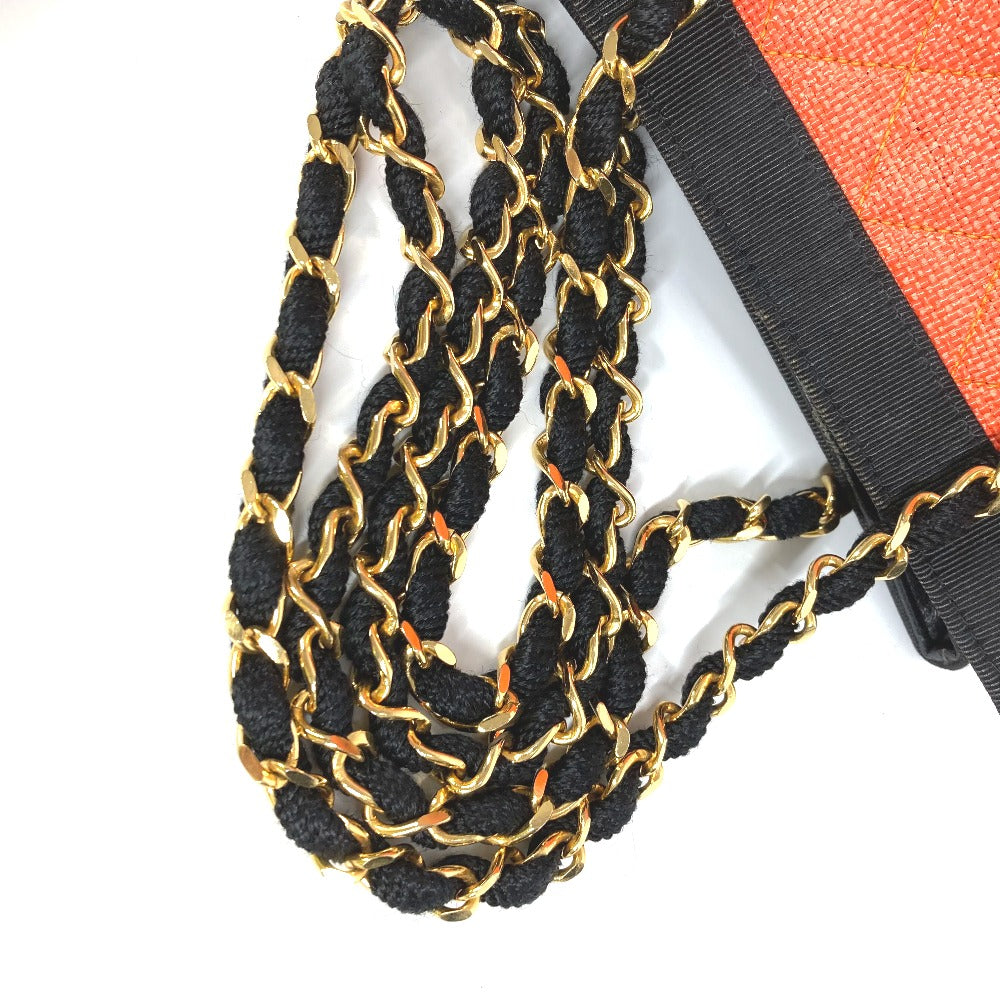 CHANEL 빈티지 마테라세 퀼팅 숄더백 W 체인 토트백 바이컬러 숄더백 스트로/가죽 여성용 오렌지