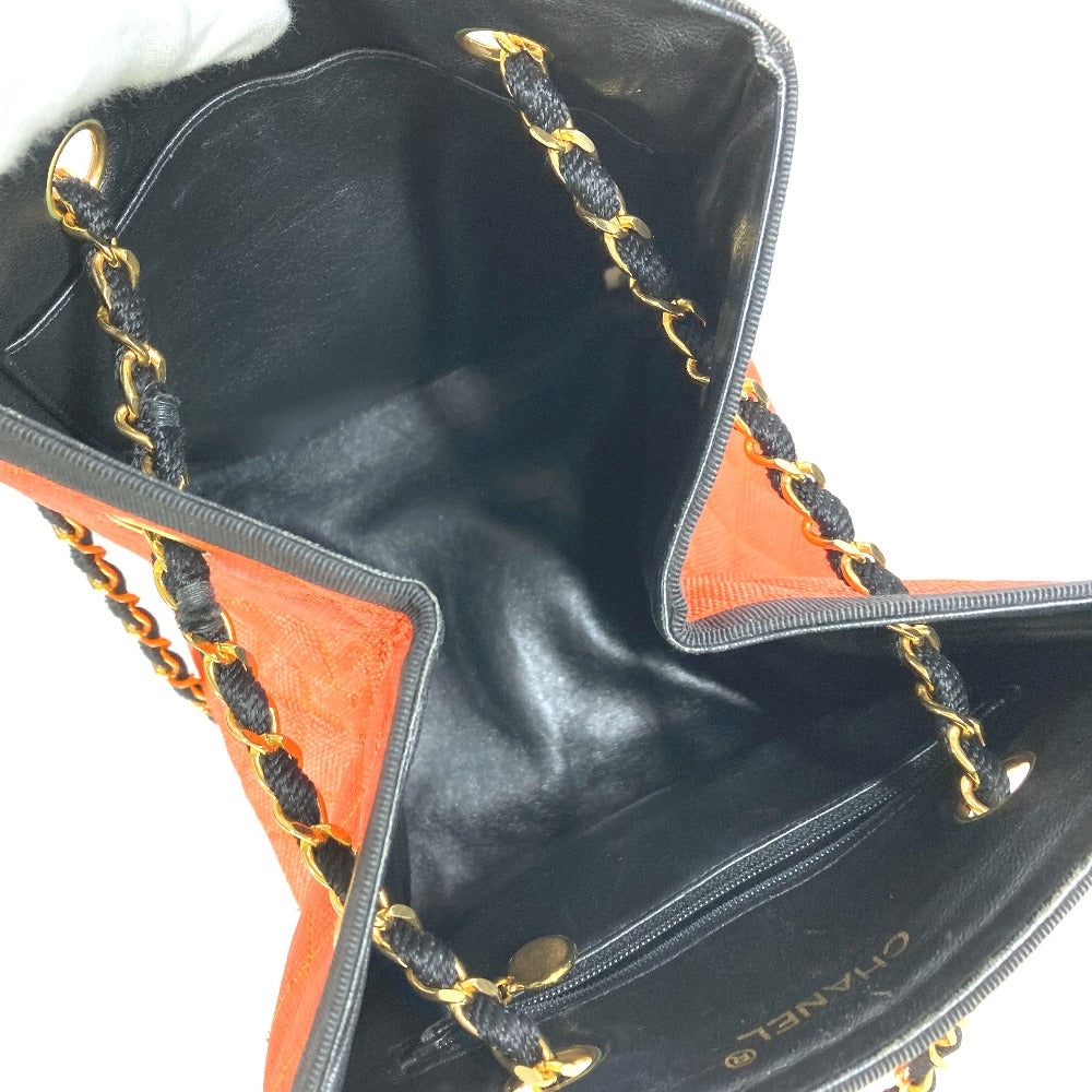 CHANEL 빈티지 마테라세 퀼팅 숄더백 W 체인 토트백 바이컬러 숄더백 스트로/가죽 여성용 오렌지