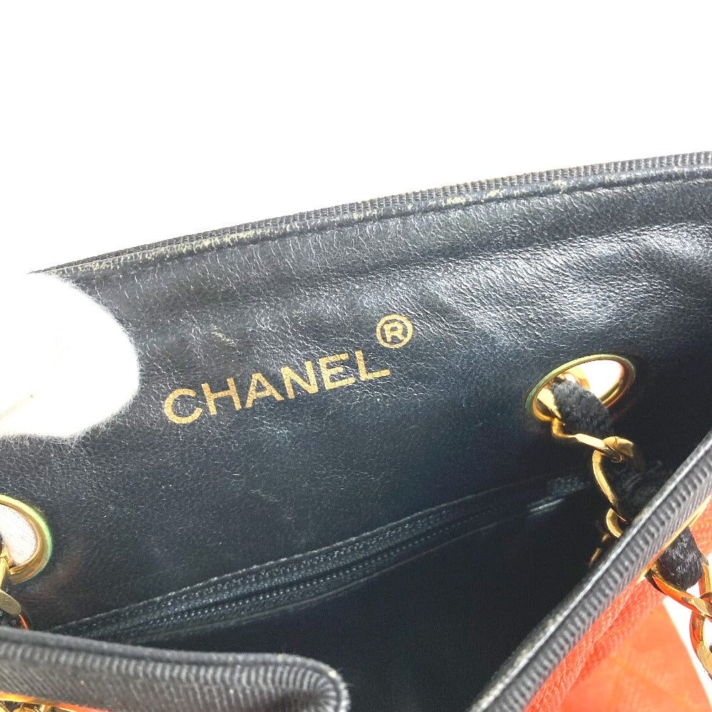 CHANEL 빈티지 마테라세 퀼팅 숄더백 W 체인 토트백 바이컬러 숄더백 스트로/가죽 여성용 오렌지