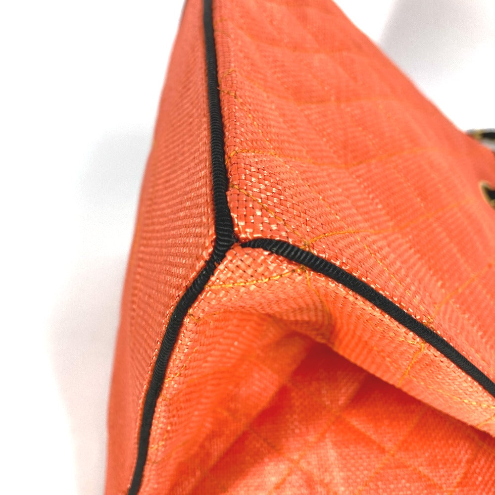 CHANEL 빈티지 마테라세 퀼팅 숄더백 W 체인 토트백 바이컬러 숄더백 스트로/가죽 여성용 오렌지