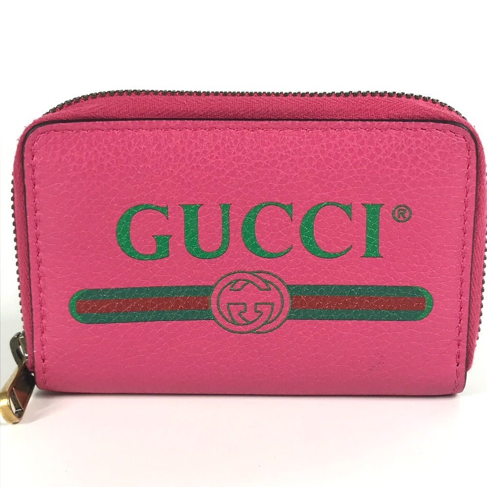 GUCCI 496319 Logo Wallet Coin Purse Round Zipper Coin Case Leather Unisex Pink