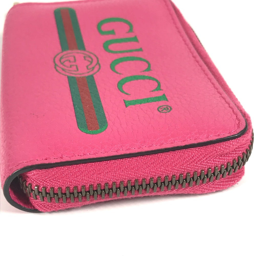 GUCCI 496319 Logo Wallet Coin Purse Round Zipper Coin Case Leather Unisex Pink