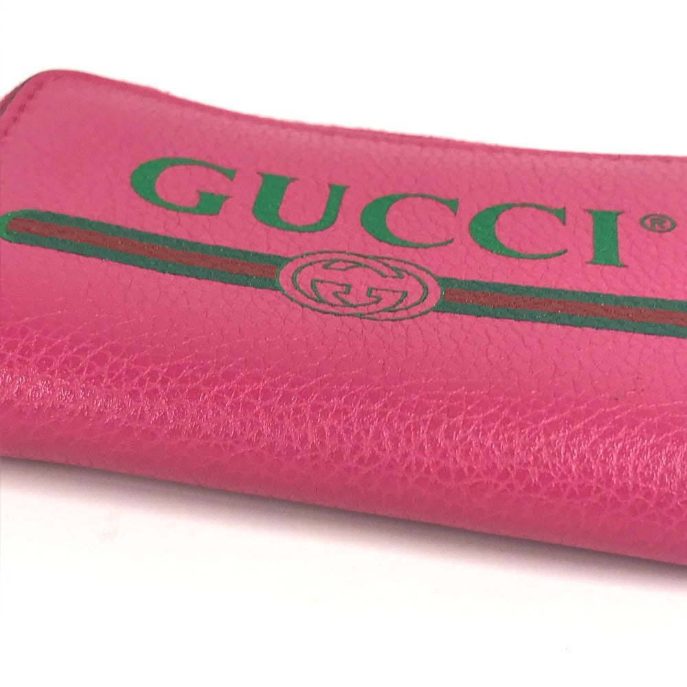GUCCI 496319 Logo Wallet Coin Purse Round Zipper Coin Case Leather Unisex Pink