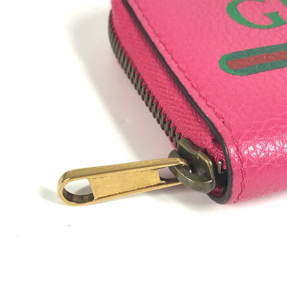 GUCCI 496319 Logo Wallet Coin Purse Round Zipper Coin Case Leather Unisex Pink