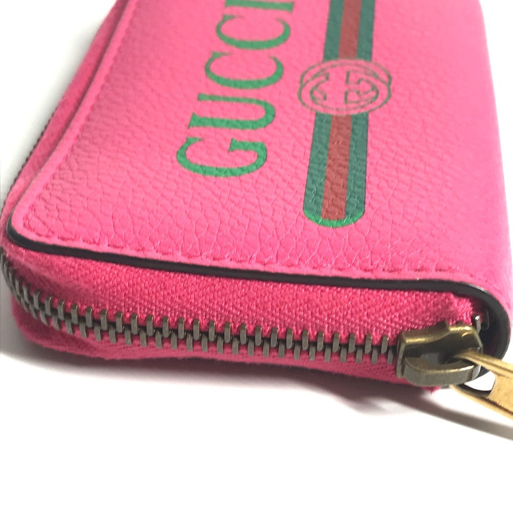 GUCCI 496319 Logo Wallet Coin Purse Round Zipper Coin Case Leather Unisex Pink