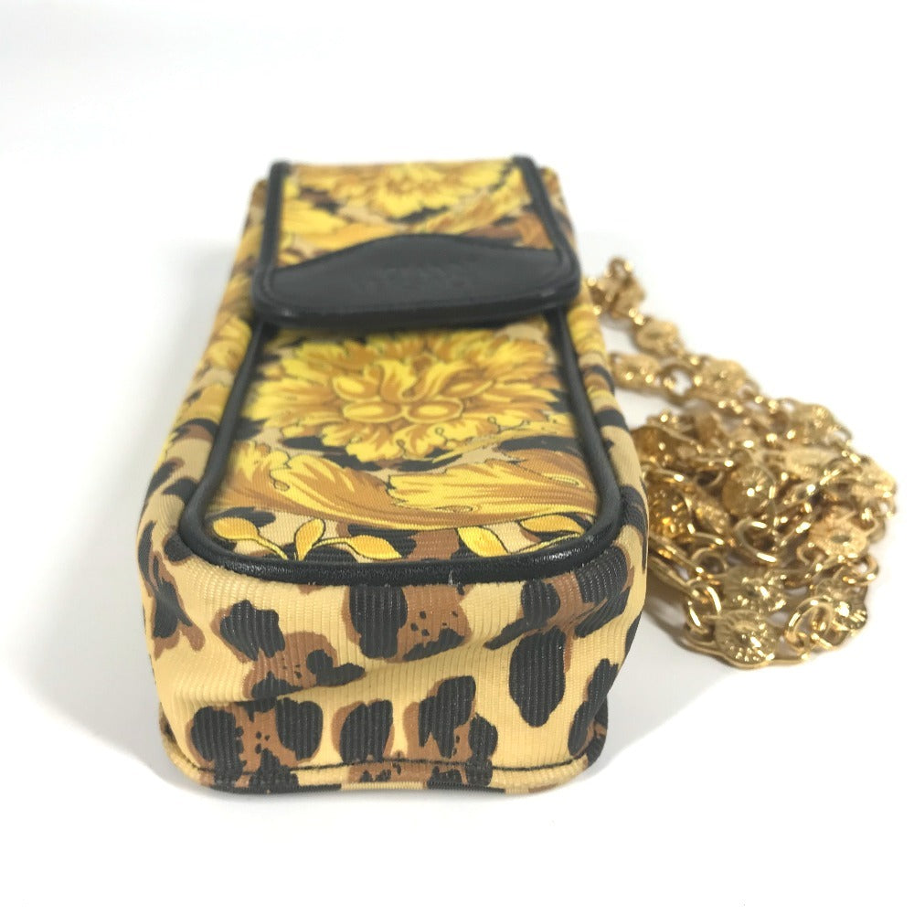 VERSACE Vintage phone cases Leopard pattern leopard Pouch Chain Shoulder Bag PVC/Leather yellow/Black Used