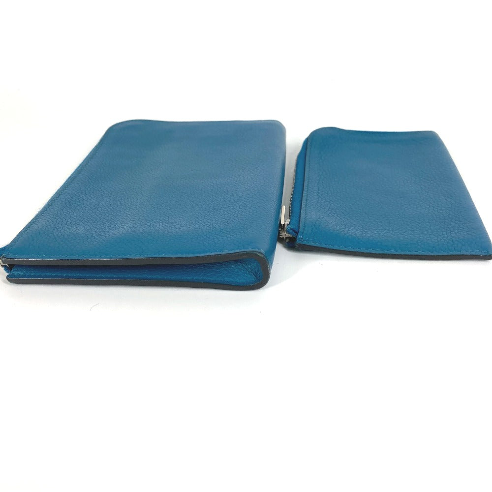 HERMES Remix Duo L-shaped Zipper with Coin Case Wallet Coin Purse Bifold Wallet Leather Unisex Blue