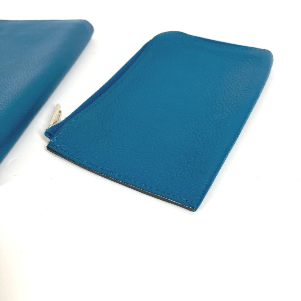 HERMES Remix Duo L-shaped Zipper with Coin Case Wallet Coin Purse Bifold Wallet Leather Unisex Blue