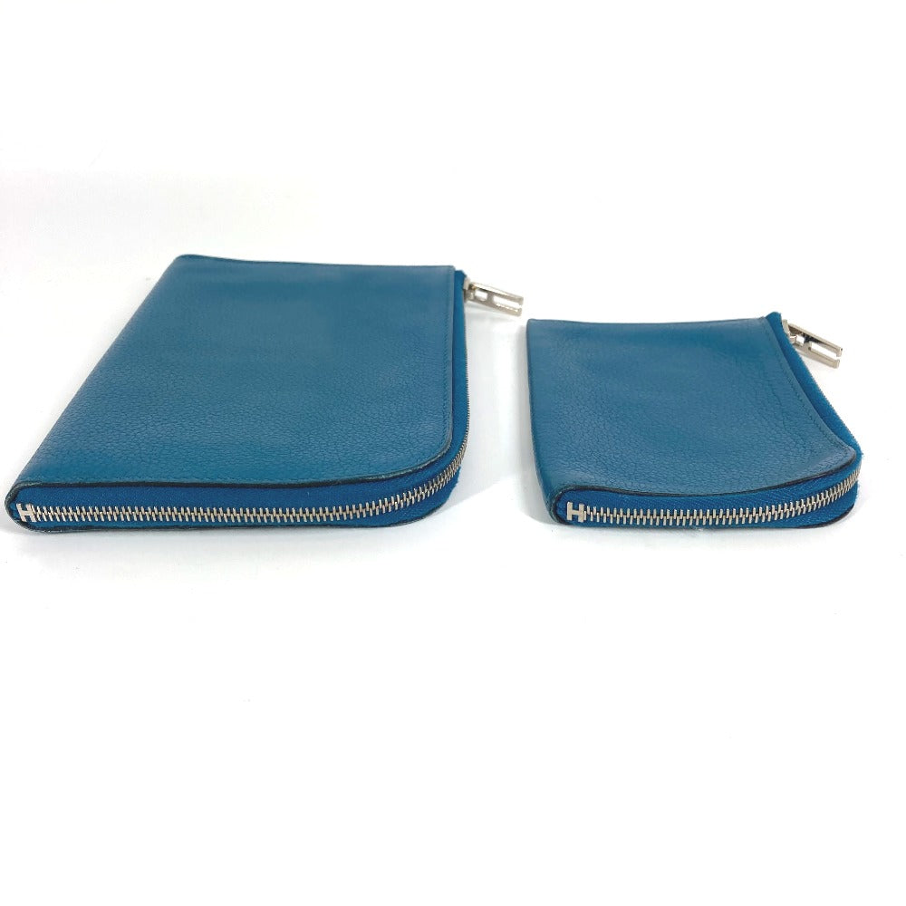 HERMES Remix Duo L-shaped Zipper with Coin Case Wallet Coin Purse Bifold Wallet Leather Unisex Blue