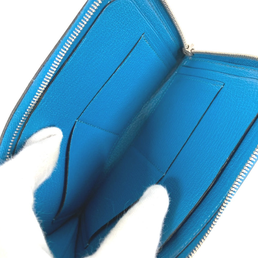 HERMES Remix Duo L-shaped Zipper with Coin Case Wallet Coin Purse Bifold Wallet Leather Unisex Blue