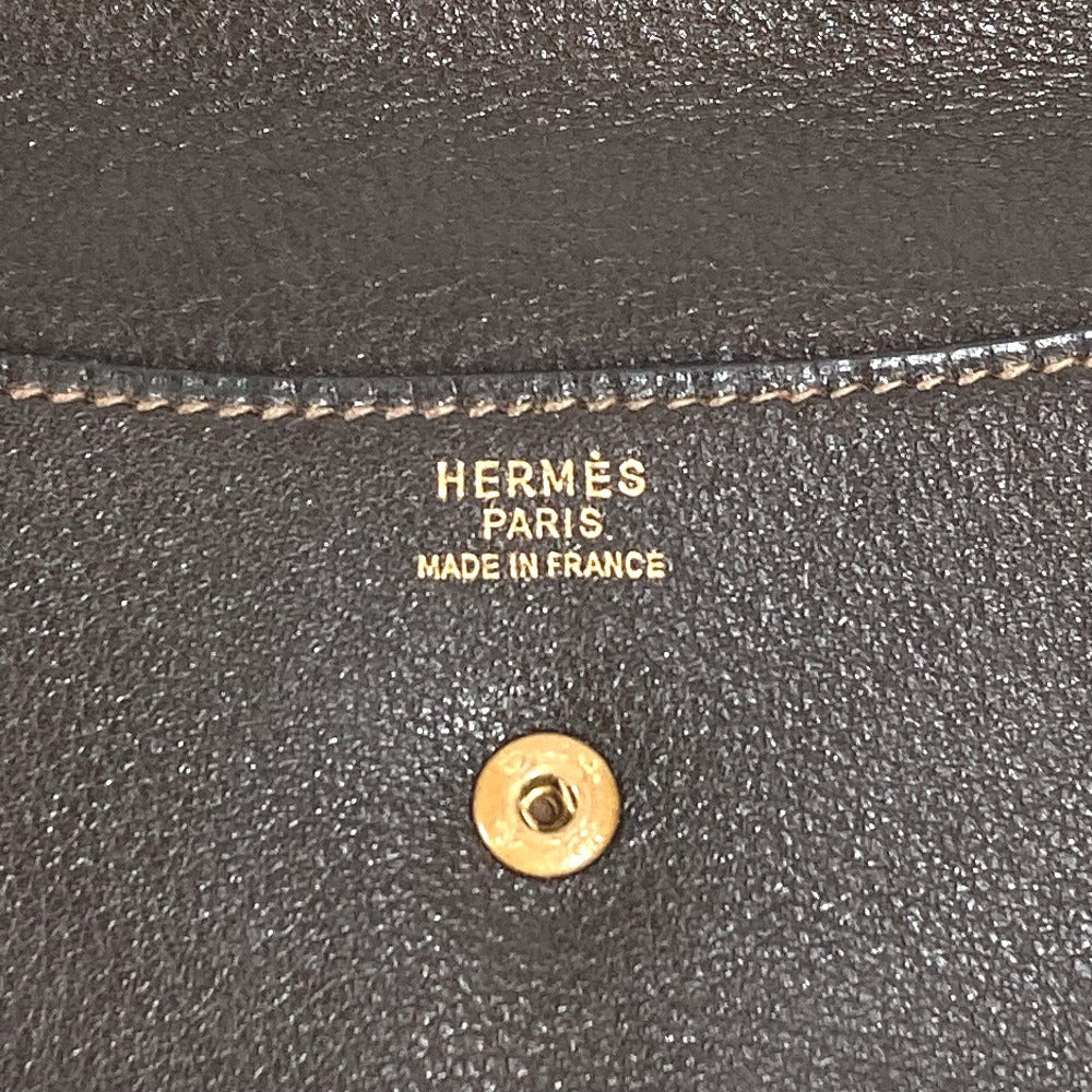 HERMES Vintage Logo Bag Pouch Flap Second Bag Clutch Bag Leather Unisex Brown