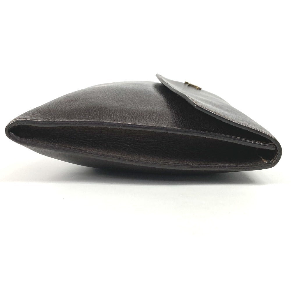 HERMES Vintage Logo Bag Pouch Flap Second Bag Clutch Bag Leather Unisex Brown