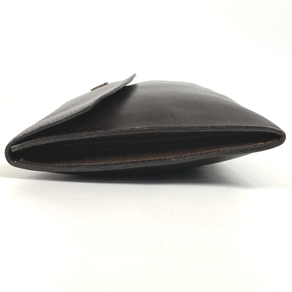 HERMES Vintage Logo Bag Pouch Flap Second Bag Clutch Bag Leather Unisex Brown
